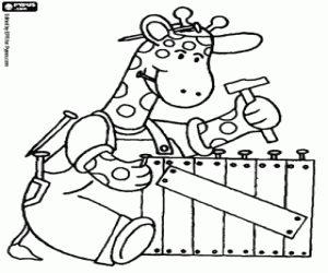 раскраска Жираф, как плотник