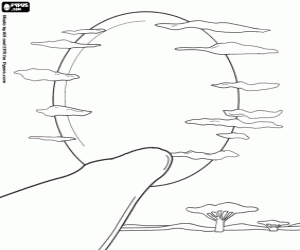 раскраска Закат в африканской саванне