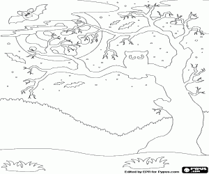 раскраска Зачарованная дерево на Хэллоуин
