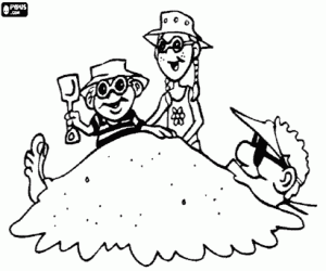 раскраска Игра с песком на пляже