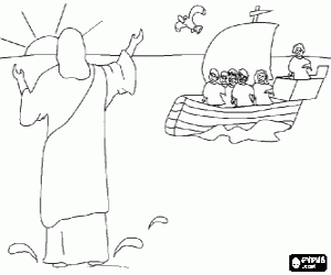 раскраска Иисус хождение по воде