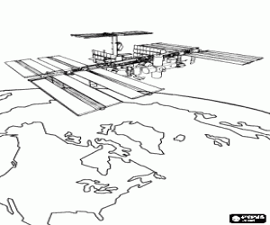 раскраска Искусственный спутник на орбите