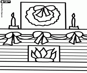 раскраска Камин с елочные гирлянды