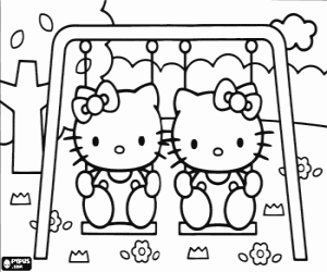 раскраска Качели с Hello Kitty и Mimmy