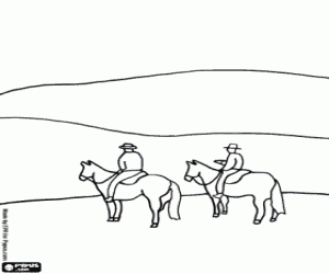 раскраска Ковбои езда на равнине