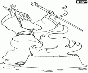 раскраска Колдун с магические элементы