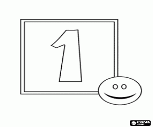 раскраска Количество 1 с один счастливое лицо