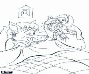 раскраска Красная шапочка с букетом