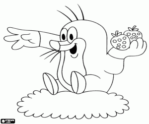 раскраска Крот с клубникой в руке