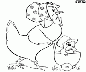 раскраска Курица и цыпленок в Пасху