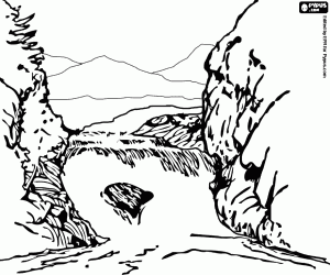 раскраска Ландшафт реки водопад