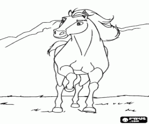 раскраска Лошадь галопом в ландшафте