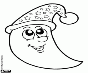 раскраска Луна с ночной колпак
