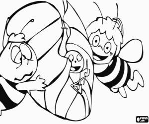 раскраска Майя и Вилли помогает червя