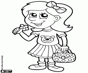 раскраска Маленькая девочка на Весенняя Прогулка