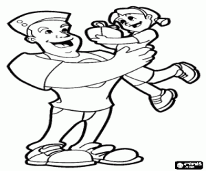 раскраска Маленькая девочка и подарок отца оружием