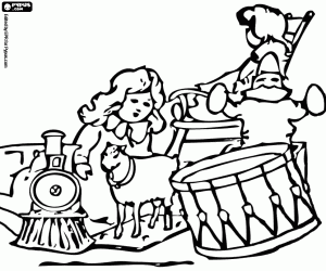 раскраска Маленькая девочка с рождественские подарки