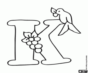 раскраска Маленькая птица и фрукты с буквой K