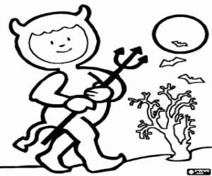 раскраска Маленький мальчик с платье дьявол