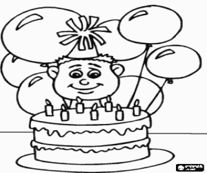 раскраска Маленький мальчик в день рождения