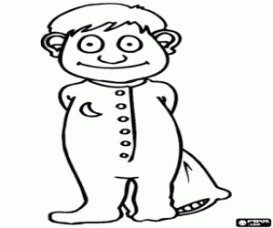 раскраска Мальчик в пижаме с подушкой