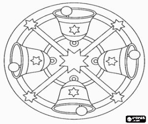 раскраска Мандала с колоколами и звёзд