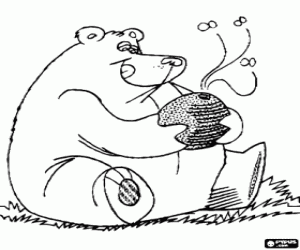 раскраска Медведь с мед улей