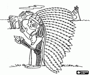 раскраска Молодой Индейский вождь в равнине