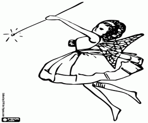 раскраска Молодые фея с палочкой в действии