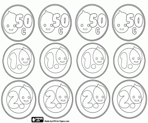 раскраска Монеты Pypus 0.50, 1 и 2