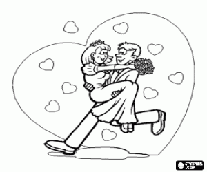 раскраска Невеста на руках жениха