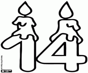 раскраска Номер четырнадцать со свечами