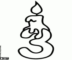 раскраска Номер три со свечой на день рождения