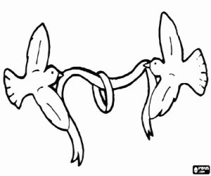 раскраска Обручальное кольцо и голуби