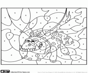 раскраска Огромный дракон, цвет по номерам