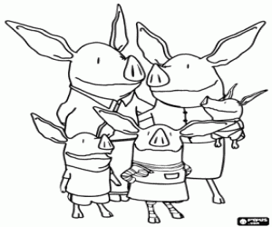 раскраска Оливия поросенка со своей семьей