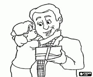 раскраска Отец с дочерью, поцелуй и подарок