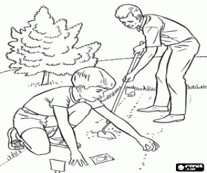 раскраска Отец и сын в огороде