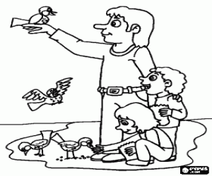 раскраска Отец с сыновьями в парке