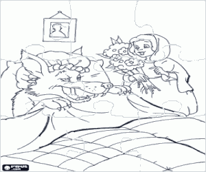 раскраска Пазл Красная шапочка и букет цветов