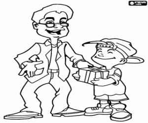 раскраска Пап получив подарок от сына