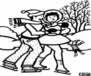 раскраска Пара на коньках на замерзшем озере