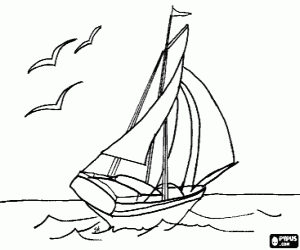 раскраска Парусник и чайки