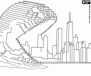 раскраска Пиксели, Pac-Man атакует город