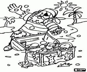 раскраска Пират с золотыми монетами