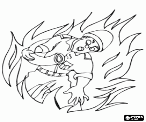 раскраска Пожарный среди пламени