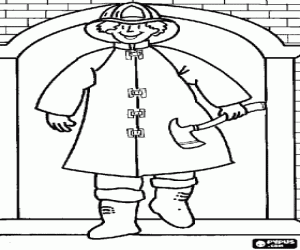 раскраска Пожарный топор и здания