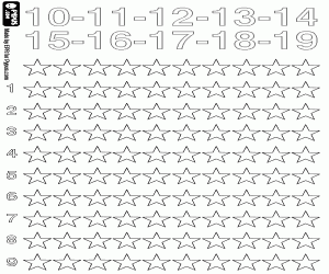раскраска Посчитай звезды от 10 до 19