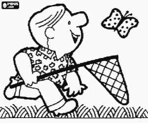 раскраска Преследование бабочки