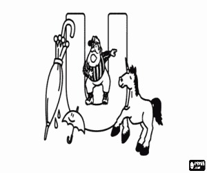 раскраска Прописная буква U с объектами